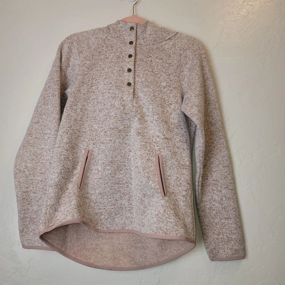 Thread + Supply Womens Sz S Hoodie 1/4 Snap Sweater Heathered Pink Hip Length